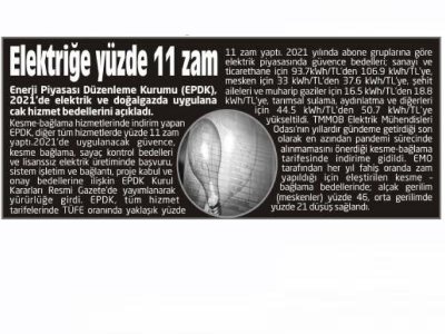 ELEKTRİĞE YÜZDE 11 ZAM (SAKARYA YENİGÜN)