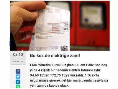 BU KEZ DE ELEKTRİĞE ZAM! (YURTGAZETESİ.COM.TR)