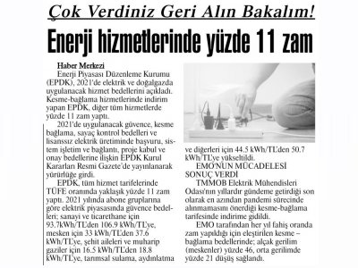 ENERJİ HİZMETLERİNDE YÜZDE 14 ZAM (KIRKLARELİ)