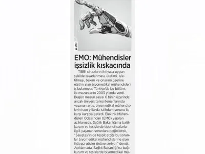 EMO: MÜHENDİSLER İŞSİZLİK KISKACINDA (BİRGÜN GAZETESİ, 17.12.2020)