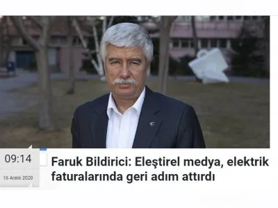 FARUK BİLDİRİCİ: ELEŞTİREL MEDYA, ELEKTRİK FATURALARINDA GERİ ADIM ATTIRDI (YURTGAZETESİ.COM.TR)