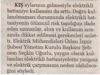 ELEKTRİKLİ BATTANİYELERİ DOĞRU KULLANIN (SABAH EGELİ)