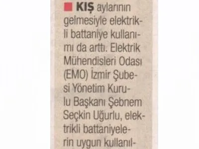 ELEKTRİKLİ BATTANİYE ÖLÜMCÜL OLABİLİR  (YENİ ASIR)