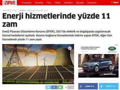 ENERJİ HİZMETLERİNDE YÜZDE 11 ZAM (KOCAELİZİRVE.COM)