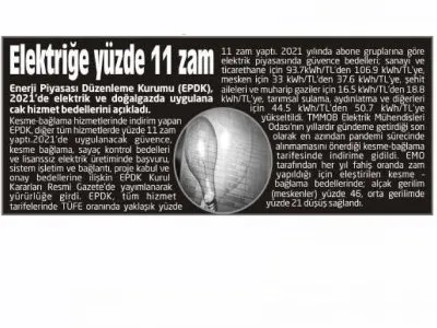 ELEKTRİĞE YÜZDE 11 ZAM (SAKARYA YENİGÜN)