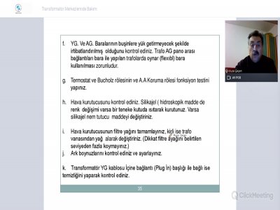 TRANSFORMATÖR MERKEZLERİNDE BAKIM BAŞLIKLI WEBINAR DÜZENLENDİ