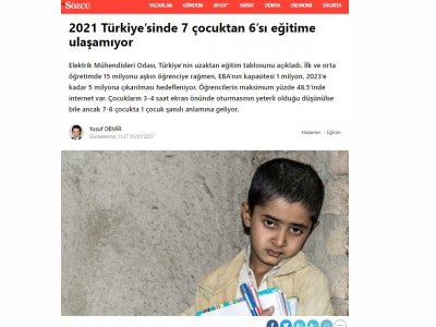 2021 TÜRKİYESİNDE 7 ÇOCUKTAN 6SI EĞİTİME ULAŞAMIYOR (SOZCU.COM.TR)