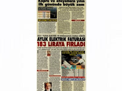 2021 YILINA ELEKTRİK VE DOĞALGAZA ZAMLA GİRDİK AYLIK ELEKTRİK FATURASI 183 LİRAYA FIRLADI (SÖZCÜ)