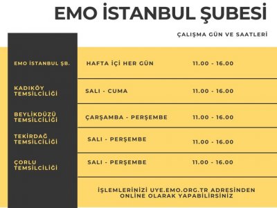 ŞUBEMİZ ÇALIŞMA GÜN VE SAATLERİ