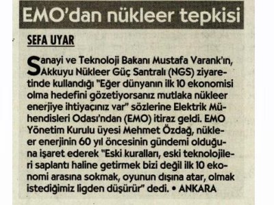 EMO`DAN NÜKLEER TEPKİSİ (CUMHURİYET)