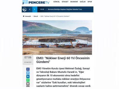 EMO: `NÜKLEER ENERJİ 60 YIL ÖNCESİNİN GÜNDEMİ` (PENCERETV.COM)