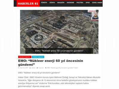 EMO: NÜKLEER ENERJİ 60 YIL ÖNCESİNİN GÜNDEMİ (HABER81.COM)