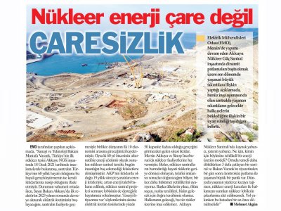 NÜKLEER ENERJİ ÇARE DEĞİL ÇARESİZLİK (TÜRKİYE`DE YENİ ÇAĞ)
