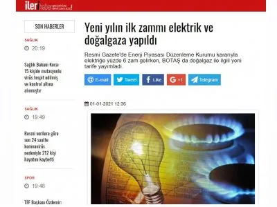 YENİ YILIN İLK ZAMMI ELEKTRİK VE DOĞALGAZA YAPILDI (İLERİHABER.ORG)