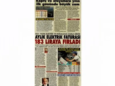 2021 YILINA ELEKTRİK VE DOĞALGAZA ZAMLA GİRDİK AYLIK ELEKTRİK FATURASI 183 LİRAYA FIRLADI (SÖZCÜ)