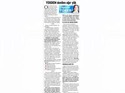 YEKDEM DENİLEN AĞIR YÜK (ÇİĞDEM TOKER/SÖZCÜ)