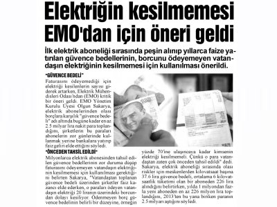 ELEKTRİĞİN KESİLMEMESİ EMO`DAN İÇİN ÖNERİ GELDİ (SAKARYA HALK)