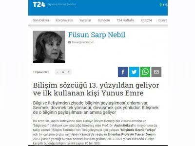 BİLİŞİM SÖZCÜĞÜ 13. YÜZYILDAN GELİYOR VE İLK KULLANAN KİŞİ YUNUS EMRE (FÜSUN SARP NEBİL- T24.COM.TR)