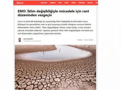 EMO: İKLİM DEĞİŞİKLİĞİYLE MÜCADELE İÇİN RANT DÜZENİNDEN VAZGEÇİN (SOZCU.COM.TR)