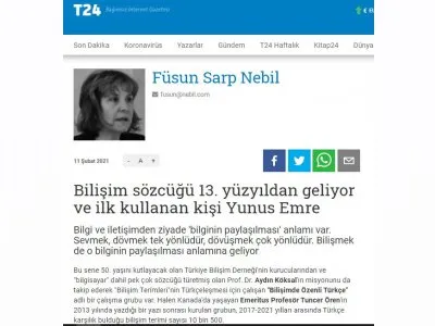 BİLİŞİM SÖZCÜĞÜ 13. YÜZYILDAN GELİYOR VE İLK KULLANAN KİŞİ YUNUS EMRE (FÜSUN SARP NEBİL- T24.COM.TR)