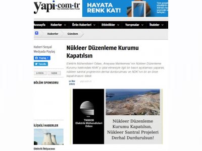 NÜKLEER DÜZENLEME KURUMU KAPATILSIN (YAPİ.COM.TR)