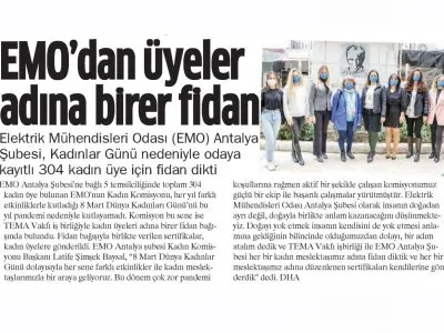 EMO`DAN ÜYELER ADINA BİRER FİDAN (AKDENİZ MANŞET-09.03.2021)