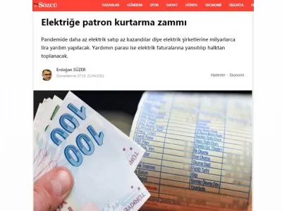 ELEKTRİĞE PATRON KURTARMA ZAMMI (SOZCU.COM.TR)