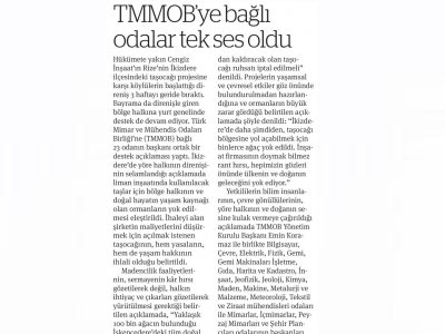 TMMOB`YE BAĞLI ODALAR TEK SES OLDU (BİRGÜN)