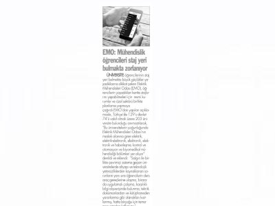EMO: MÜHENDİSLİK ÖĞRENCİLERİ STAJ YERİ BULMAKTA ZORLANIYOR (DOKUZ SÜTUN)