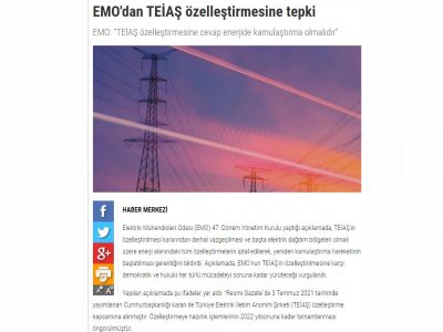EMO`DAN TEİAŞ ÖZELLEŞTİRMESİNE TEPKİ (ZAFERGAZETESİ.ORG)