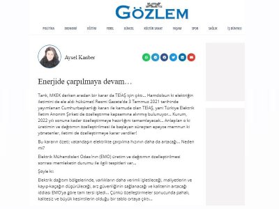 ENERJİDE ÇARPILMAYA DEVAM(AYSEL KANBER/GOZLEMGAZETESİ.COM)