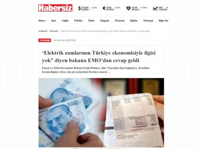 ELEKTRİK ZAMLARININ TÜRKİYE EKONOMİSİYLE İLGİSİ YOK DİYEN BAKANA EMODAN CEVAP GELDİ (HABERSİZ.CO)