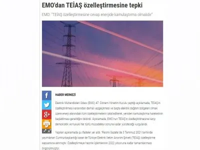 EMO`DAN TEİAŞ ÖZELLEŞTİRMESİNE TEPKİ (ZAFERGAZETESİ.ORG)