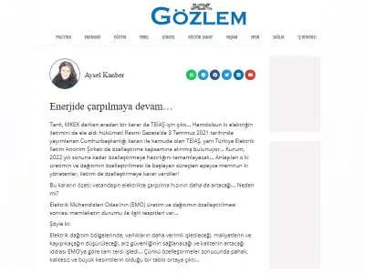 ENERJİDE ÇARPILMAYA DEVAM(AYSEL KANBER/GOZLEMGAZETESİ.COM)