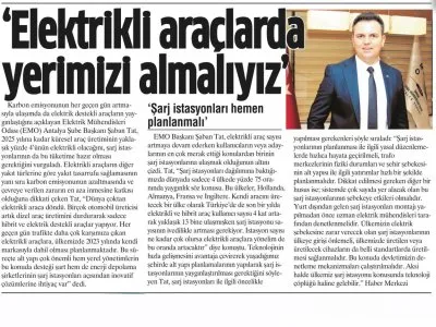 ELEKTRİKLİ ARAÇLARDA YERİMİZİ ALMALIYIZ (AKDENİZ MANŞET-15.07.2021)
