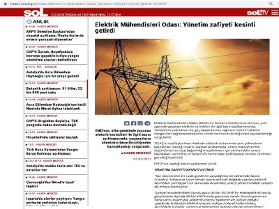 ELEKTRİK MÜHENDİSLERİ ODASI: YÖNETİM ZAFİYETİ KESİNTİ GETİRDİ (HABER.SOL.ORG.TR)