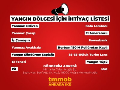 TMMOB ANKARA İKKDAN  MUĞLA VE ANTALYA İÇİN YARDIM ÇAĞRISI