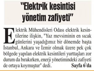 `ELEKTRİK KESİNTİSİ YÖNETİM ZAFİYETİ` (BAŞKENT GAZETESİ)