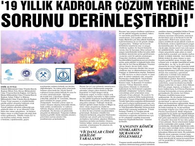 `19 YILLIK KADROLAR ÇÖZÜM YERİNE SORUNU DERİNLEŞTİRDİ!` (MERSİN GAZETESİ)