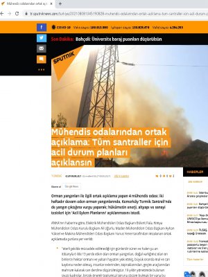 MÜHENDİS ODALARINDAN ORTAK AÇIKLAMA: TÜM SANTRALLER İÇİN ACİL DURUM PLANLARI AÇIKLANSIN (TR.SPUTNİKNEWS.COM)