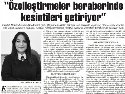 `ÖZELLEŞTİRMELER BERABERİNDE KESİNTİLERİ GETİRİYOR` (BAŞKENT GAZETESİ, 09.08.2021)