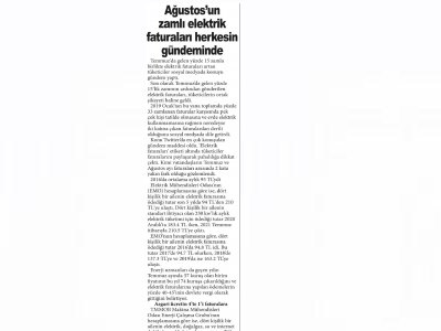 AĞUSTOS`UN ZAMLI ELEKTRİK FATURALARI HERKESİN GÜNDEMİNDE (GAZİANTEP SABAH)