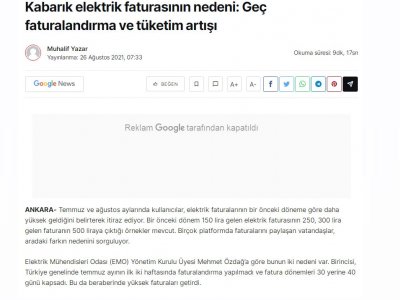 KABARIK ELEKTRİK FATURASININ NEDENİ: GEÇ FATURALANDIRMA VE TÜKETİM ARTIŞI (MUHALİFYAZAR.COM)