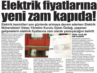 ELEKTRİK FİYATLARINA YENİ ZAM KAPIDA! (GAZETE GERÇEK)
