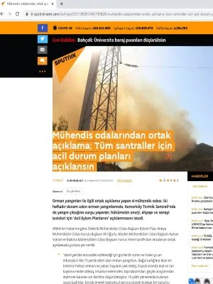 MÜHENDİS ODALARINDAN ORTAK AÇIKLAMA: TÜM SANTRALLER İÇİN ACİL DURUM PLANLARI AÇIKLANSIN (TR.SPUTNİKNEWS.COM)