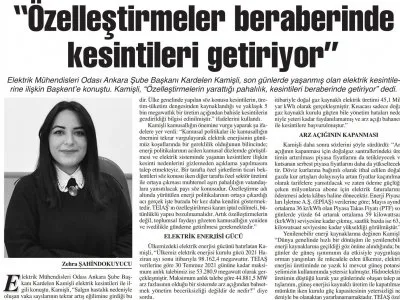 `ÖZELLEŞTİRMELER BERABERİNDE KESİNTİLERİ GETİRİYOR` (BAŞKENT GAZETESİ, 09.08.2021)