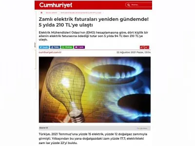 ZAMLI ELEKTRİK FATURALARI YENİDEN GÜNDEMDE! 5 YILDA 210 TL`YE ULAŞTI (CUMHURİYET.COM.TR)