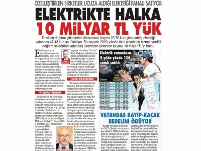 ELEKTRİKTE HALKA 10 MİLYAR TL YÜK (SÖZCÜ)