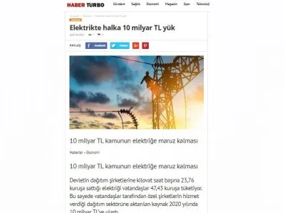 ELEKTRİKTE HALKA 10 MİLYAR TL YÜK (HABERTURBO.COM)