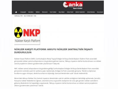 NÜKLEER KARŞITI PLATFORM: AKKUYU NÜKLEER SANTRALİ`NİN İNŞAATI DURDURULSUN (ANKAHABER.NET)